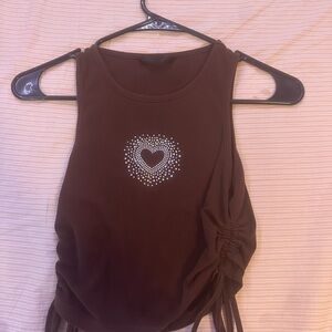 Brown Sleeveless Top with Heart Design Scrunch On Sides